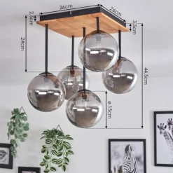 hofstein Plafonnier - Verre 15 cm Chehalis Écru, Noir, 5 lumières