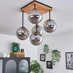 hofstein Plafonnier - Verre 15 cm Chehalis Écru, Noir, 5 lumières