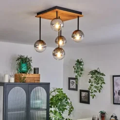 hofstein Plafonnier - Verre 10 cm Chehalis Écru, Noir, 5 lumières