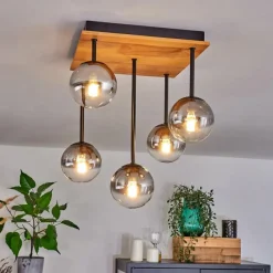 hofstein Plafonnier - Verre 10 cm Chehalis Écru, Noir, 5 lumières