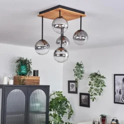 hofstein Plafonnier - Verre 12 cm Chehalis Écru, Noir, 5 lumières