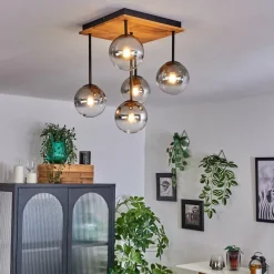 hofstein Plafonnier - Verre 12 cm Chehalis Écru, Noir, 5 lumières