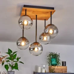 hofstein Plafonnier - Verre 12 cm Chehalis Écru, Noir, 5 lumières