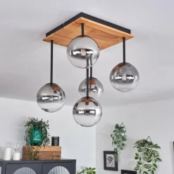 hofstein Plafonnier - Verre 12 cm Chehalis Écru, Noir, 5 lumières