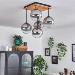 hofstein Plafonnier - Verre 15 cm Chehalis Écru, Noir, 5 lumières