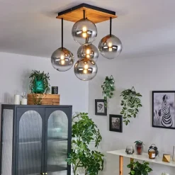 hofstein Plafonnier - Verre 15 cm Chehalis Écru, Noir, 5 lumières