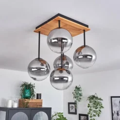 hofstein Plafonnier - Verre 15 cm Chehalis Écru, Noir, 5 lumières