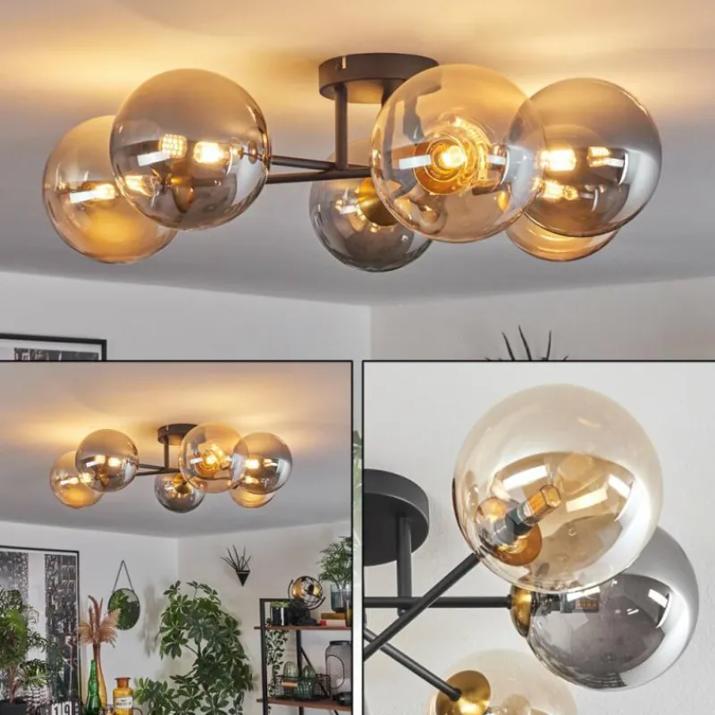 Lampes Dorées-hofstein Plafonnier - Verre 15 cm Chehalis Or, Noir, 6 lumières