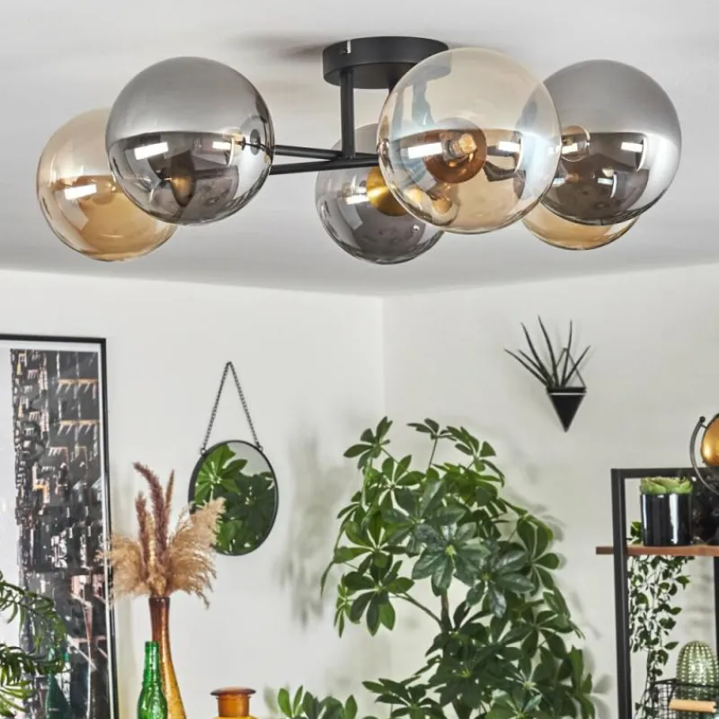 Lampes Dorées-hofstein Plafonnier - Verre 15 cm Chehalis Or, Noir, 6 lumières