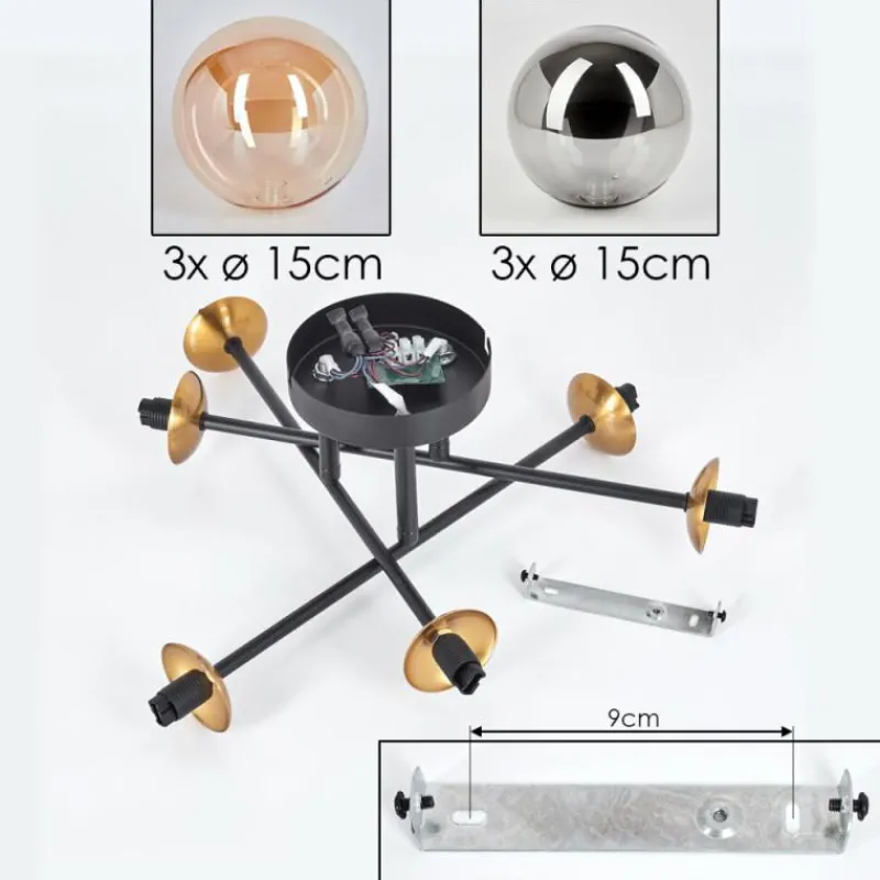 Lampes Dorées-hofstein Plafonnier - Verre 15 cm Chehalis Or, Noir, 6 lumières