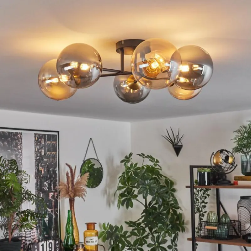 Lampes Dorées-hofstein Plafonnier - Verre 15 cm Chehalis Or, Noir, 6 lumières