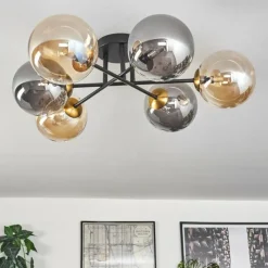 Lampes Dorées-hofstein Plafonnier - Verre 15 cm Chehalis Or, Noir, 6 lumières