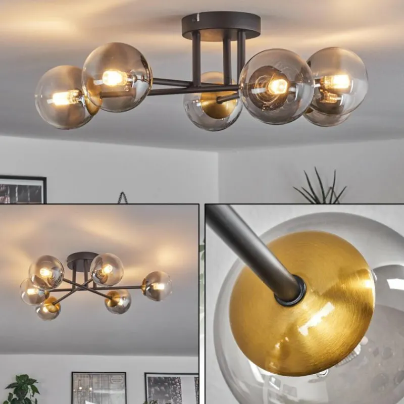 Lampes Dorées-hofstein Plafonnier - Verre 10 cm Chehalis Or, Noir, 6 lumières