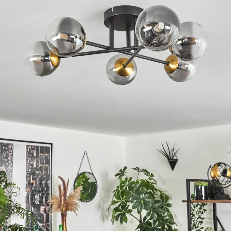 Lampes Dorées-hofstein Plafonnier - Verre 10 cm Chehalis Or, Noir, 6 lumières
