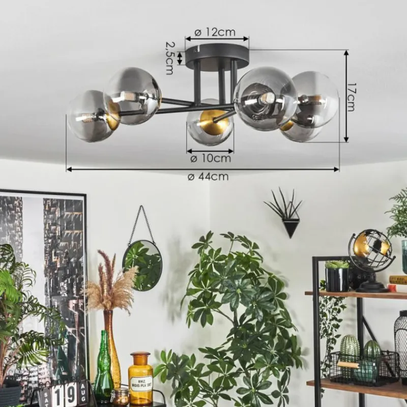 Lampes Dorées-hofstein Plafonnier - Verre 10 cm Chehalis Or, Noir, 6 lumières