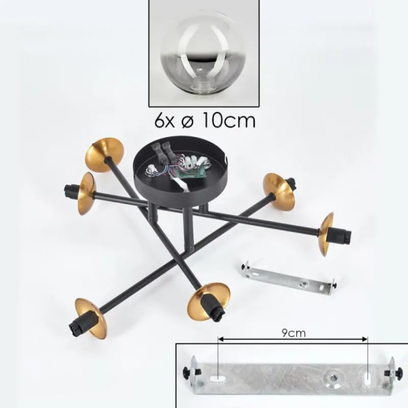 Lampes Dorées-hofstein Plafonnier - Verre 10 cm Chehalis Or, Noir, 6 lumières