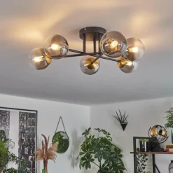 Lampes Dorées-hofstein Plafonnier - Verre 10 cm Chehalis Or, Noir, 6 lumières