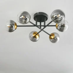 Lampes Dorées-hofstein Plafonnier - Verre 10 cm Chehalis Or, Noir, 6 lumières