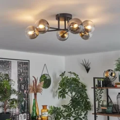 Lampes Dorées-hofstein Plafonnier - Verre 10 cm Chehalis Or, Noir, 6 lumières