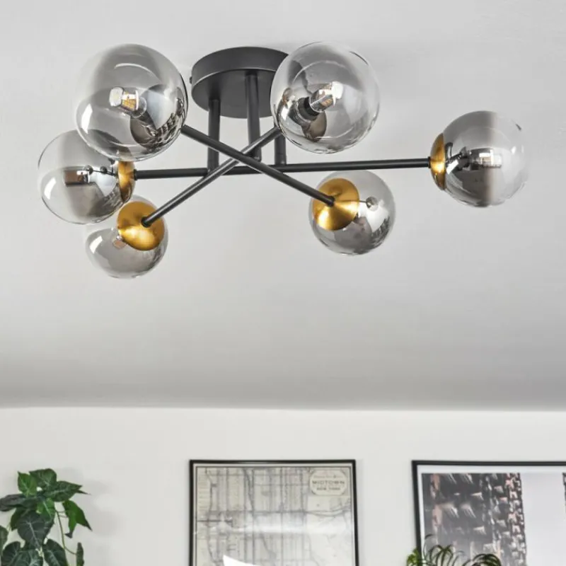 Lampes Dorées-hofstein Plafonnier - Verre 10 cm Chehalis Or, Noir, 6 lumières