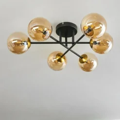 hofstein Plafonnier - Verre 12 cm Chehalis Or, Noir, 6 lumières