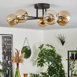 hofstein Plafonnier - Verre 10 cm Chehalis Or, Noir, 6 lumières