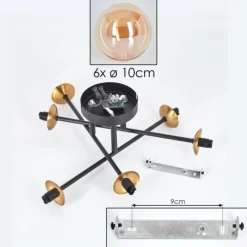 hofstein Plafonnier - Verre 10 cm Chehalis Or, Noir, 6 lumières