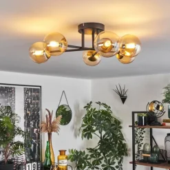 hofstein Plafonnier - Verre 10 cm Chehalis Or, Noir, 6 lumières