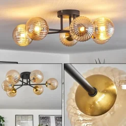 Lampes Dorées-hofstein Plafonnier - Verre 12 cm Chehalis Or, Noir, 6 lumières