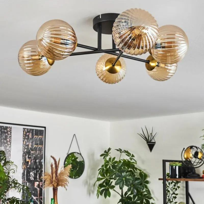 Lampes Dorées-hofstein Plafonnier - Verre 12 cm Chehalis Or, Noir, 6 lumières