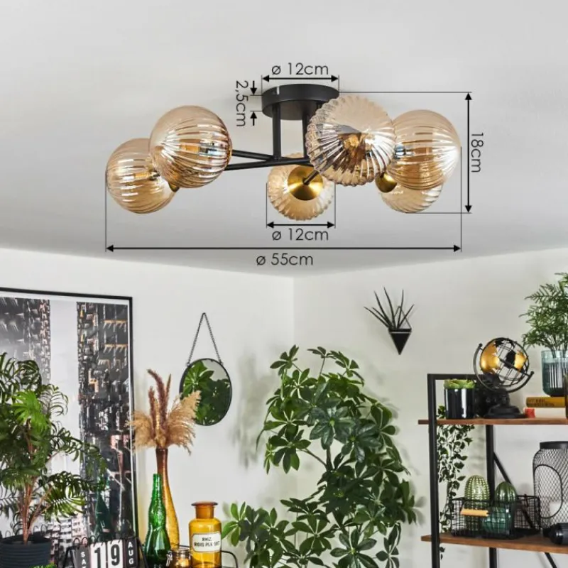 Lampes Dorées-hofstein Plafonnier - Verre 12 cm Chehalis Or, Noir, 6 lumières