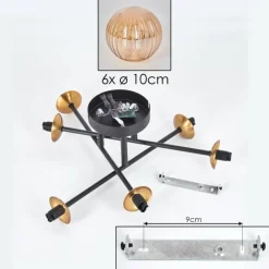 Lampes Dorées-hofstein Plafonnier - Verre 12 cm Chehalis Or, Noir, 6 lumières