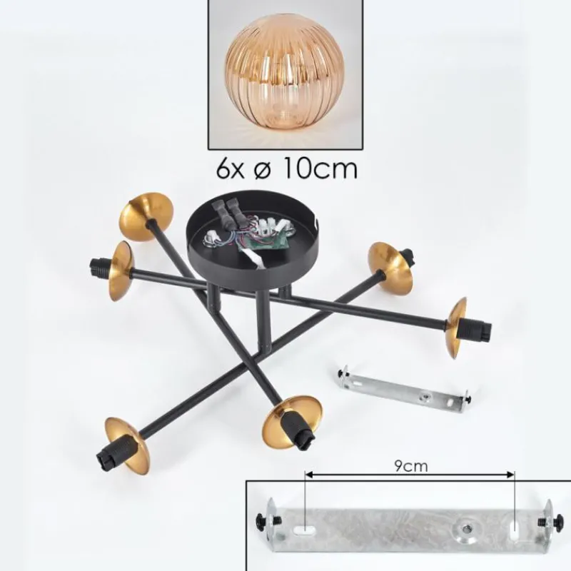 Lampes Dorées-hofstein Plafonnier - Verre 12 cm Chehalis Or, Noir, 6 lumières
