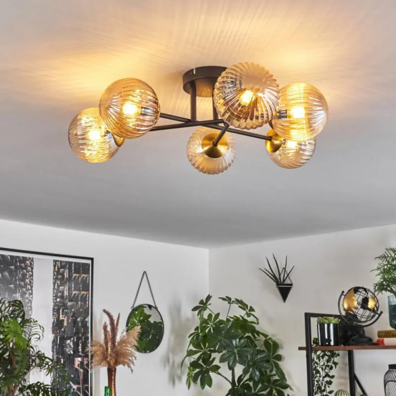 Lampes Dorées-hofstein Plafonnier - Verre 12 cm Chehalis Or, Noir, 6 lumières