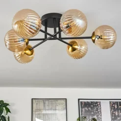 Lampes Dorées-hofstein Plafonnier - Verre 12 cm Chehalis Or, Noir, 6 lumières