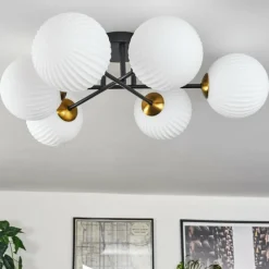 Lampes Dorées-hofstein Plafonnier - Verre 15 cm Chehalis Or, Noir, 6 lumières