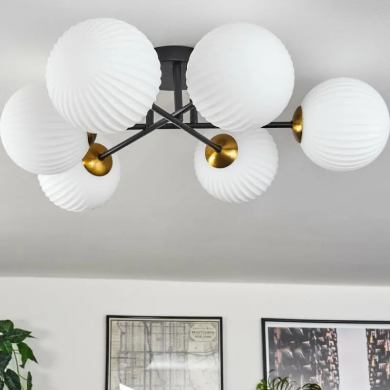 Lampes Dorées-hofstein Plafonnier - Verre 15 cm Chehalis Or, Noir, 6 lumières