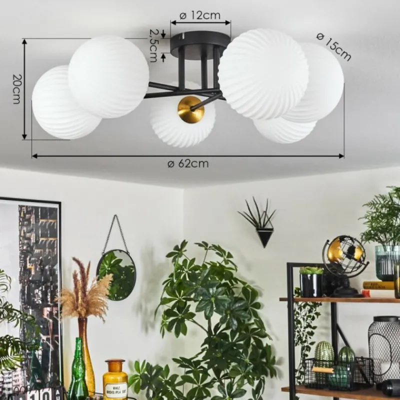 Lampes Dorées-hofstein Plafonnier - Verre 15 cm Chehalis Or, Noir, 6 lumières