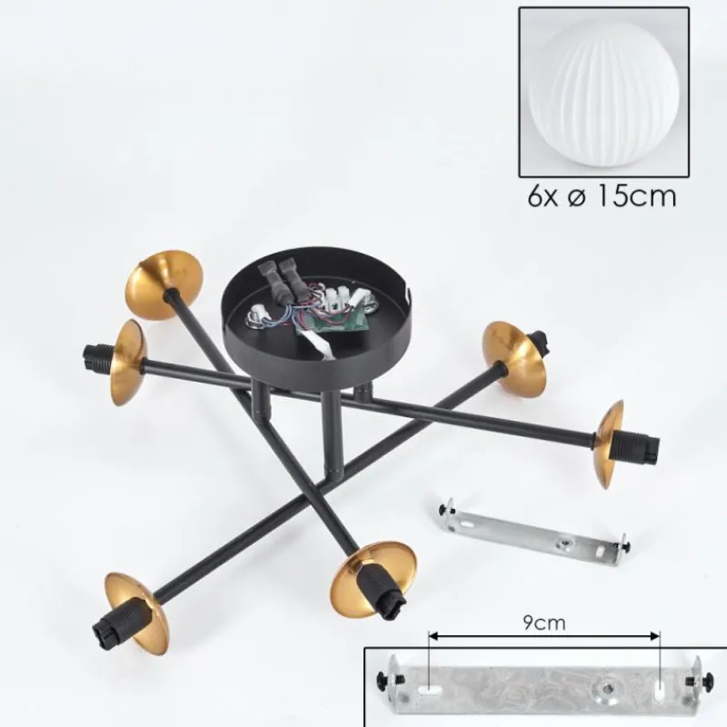 Lampes Dorées-hofstein Plafonnier - Verre 15 cm Chehalis Or, Noir, 6 lumières