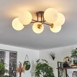 Lampes Dorées-hofstein Plafonnier - Verre 15 cm Chehalis Or, Noir, 6 lumières