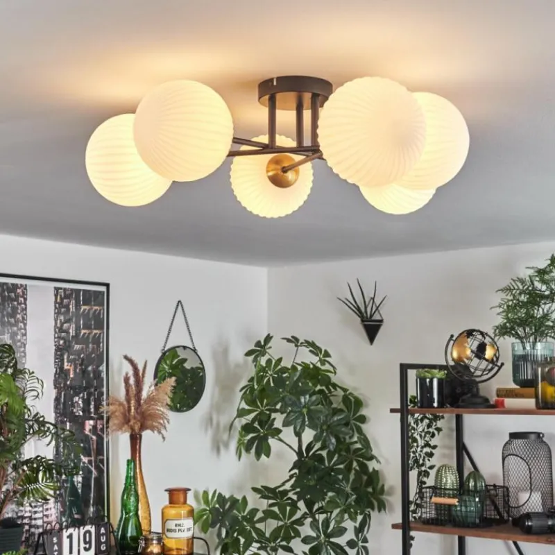 Lampes Dorées-hofstein Plafonnier - Verre 15 cm Chehalis Or, Noir, 6 lumières