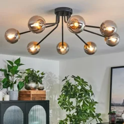 Lampes Dorées-hofstein Plafonnier - Verre 10 cm Chehalis Or, Noir, 8 lumières