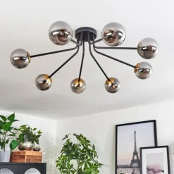 Lampes Dorées-hofstein Plafonnier - Verre 10 cm Chehalis Or, Noir, 8 lumières