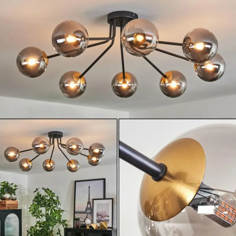 Lampes Dorées-hofstein Plafonnier - Verre 12 cm Chehalis Or, Noir, 8 lumières