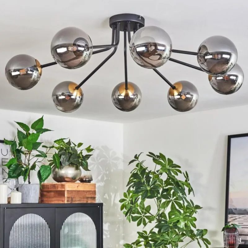 Lampes Dorées-hofstein Plafonnier - Verre 12 cm Chehalis Or, Noir, 8 lumières