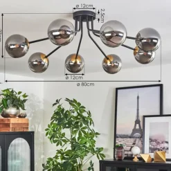 Lampes Dorées-hofstein Plafonnier - Verre 12 cm Chehalis Or, Noir, 8 lumières