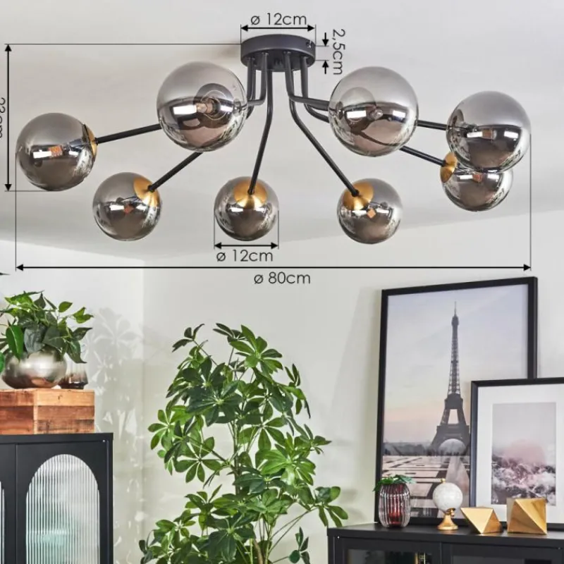 Lampes Dorées-hofstein Plafonnier - Verre 12 cm Chehalis Or, Noir, 8 lumières