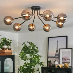 Lampes Dorées-hofstein Plafonnier - Verre 12 cm Chehalis Or, Noir, 8 lumières