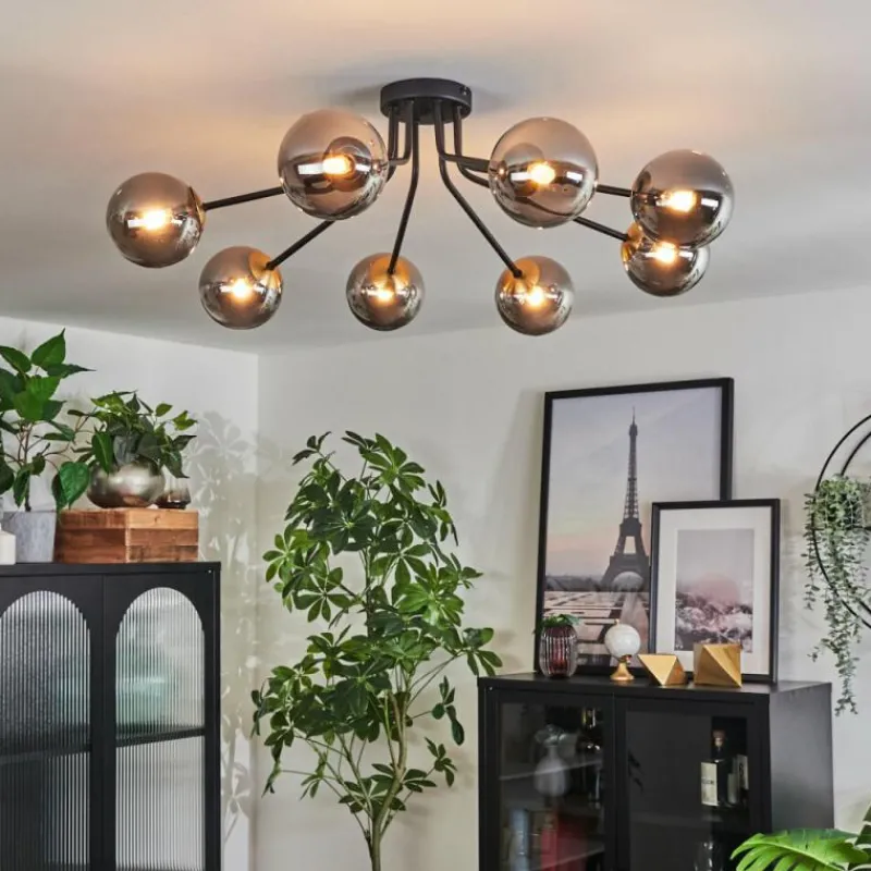 Lampes Dorées-hofstein Plafonnier - Verre 12 cm Chehalis Or, Noir, 8 lumières