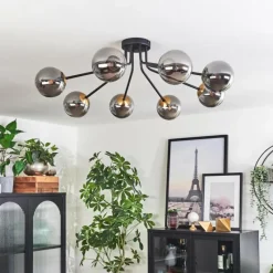 Lampes Dorées-hofstein Plafonnier - Verre 12 cm Chehalis Or, Noir, 8 lumières